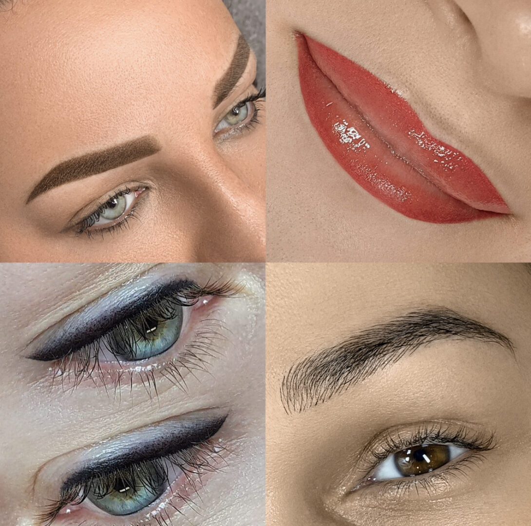 A collage of different pictures of a woman's eyes and lips.